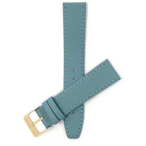 Bandini Classic Thin Leather Smart Watch Band Strap, Stitch For Fossil Gen 6, Hybird HR Scarlette, Chartier - 18mm, Baby Blue / Gold Buckle