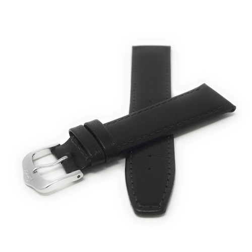 Bandini Bracelet classique plat en cuir pour montre intelligente, surpiqué pour Michael Kors Access Runway - 18mm, Brun / Boucle Argentée