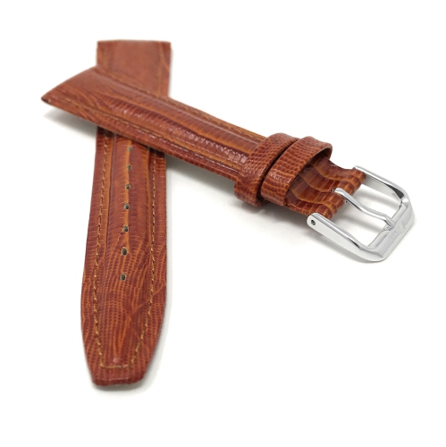 Bandini Glossy Leather Lizard Pattern Smart Watch Band Strap For Amazfit Bip, U, S, Lite, GTR 42mm, GTS - 20mm, Tan / Silver Buckle