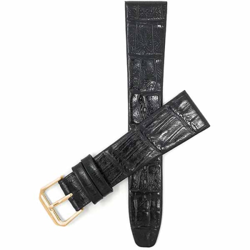 BANDINI  Semi-Glossy Flat Leather Alligator Pattern Smart Watch Band Strap for Michael Kors Mkgo - 20MM / Gold Buckle In Black