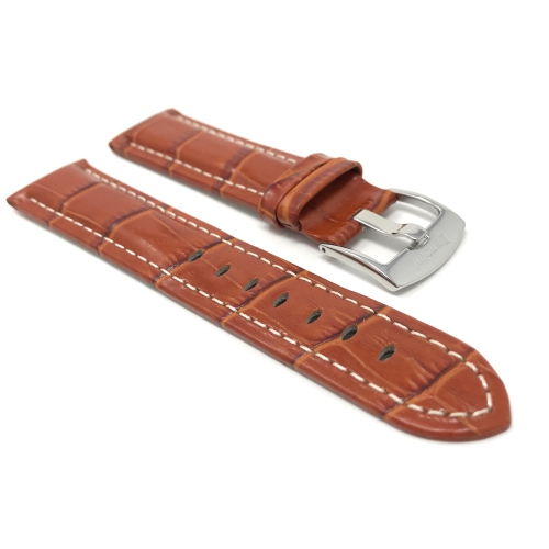 Bandini Mens Leather Alligator Pattern Smart Watch Band Strap, White Stitch For Oneplus Watch - 22mm, Tan / Silver Buckle