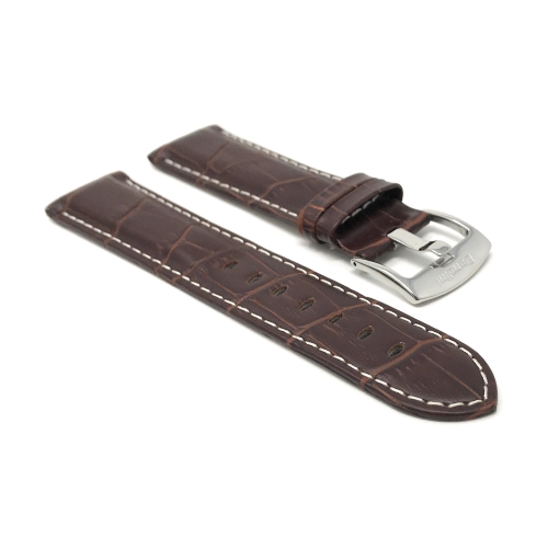 Bandini Mens Leather Alligator Pattern, Stitch Smart Watch Band Strap For Withings Nokia Scanwatch, Steel HR 36mm, Move ECG - 18mm, Brown / Silver