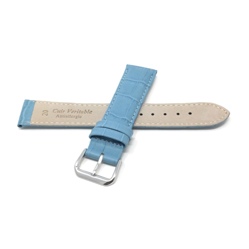 Bandini Womens Leather Alligator Pattern Smart Watch Band Strap For Withings Nokia Scanwatch, Steel HR 36mm, Move ECG - 18mm, Baby Blue / Silver