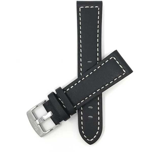BANDINI  Thick Leather Racer Smartwatch Strap Stitch for Amazfit Gtr 47Mm, Gtr2, Gtr 2E And Stratos - 22Mm, Black / Silver Buckle In White