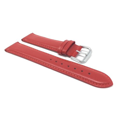 Bandini Classic Semi-Glossy Leather Smart Band For Withings Nokia Steel HR 40mm, Horizon - 20mm, Red / Silver Buckle