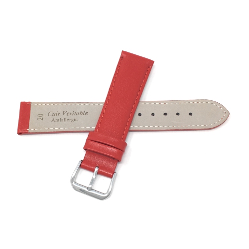 Bandini Classic Semi-Glossy Leather Smart Band For Withings Nokia Steel HR 40mm, Horizon - 20mm, Red / Silver Buckle