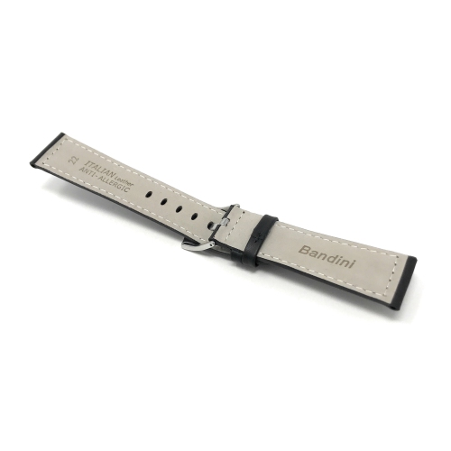 Bandini Bracelet de montre intelligente en cuir rembourré pour hommes pour Fossil Gen 6, Hybird HR Scarlette, Chartier - 18mm, Noir / Boucle Argentée