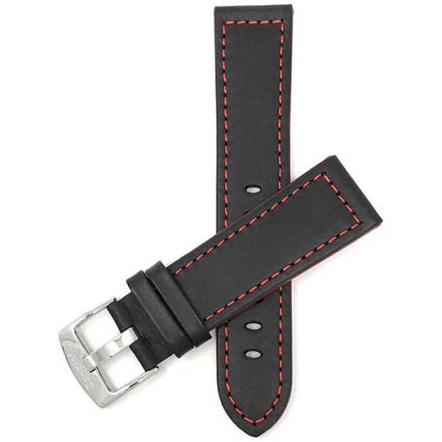 Bandini Bracelet de montre intelligente deux tons en cuir épais pour hommes pour Mobvoi Ticwatch E, E3, C2 - 20mm, Noir / Rouge / Boucle Argentée