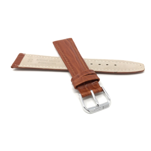 Bandini Leather Semi Glossy Smart Watch Band Strap For Mobvoi Ticwatch E, E3, C2 - 20mm, Tan / Silver Buckle