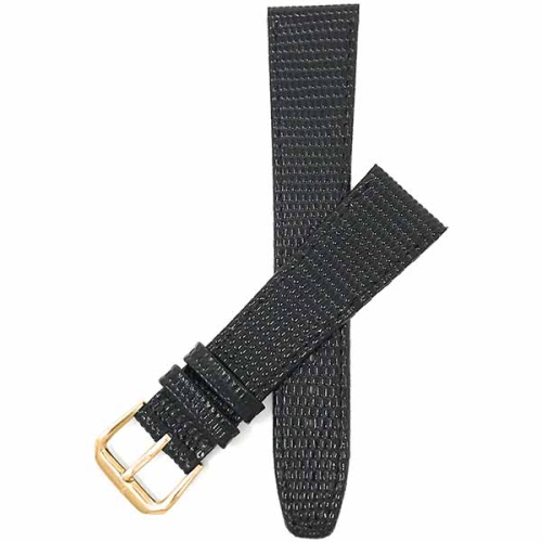 Bandini Womens Slim Leather Lizard Pattern Smart Watch Band Strap For Fossil Gen 6, Hybird HR Scarlette, Chartier - 18mm, Black / Gold Buckle