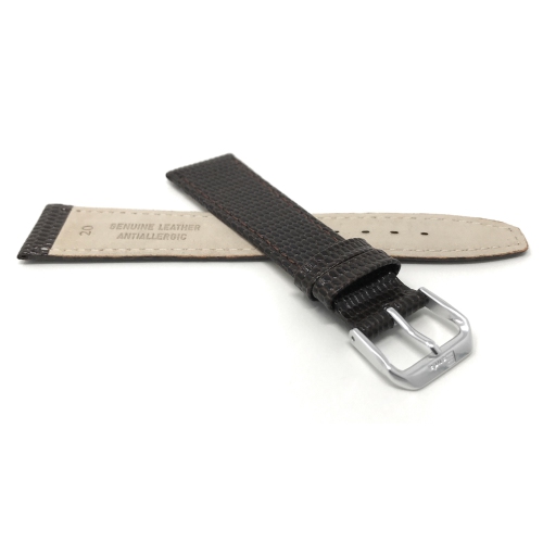 Bandini Womens Slim Leather Lizard Pattern Smart Watch Band Strap For Fossil Gen 6, Hybird HR Scarlette, Chartier - 18mm, Brown / Silver Buckle