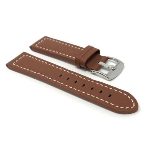 Bandini Thick Leather Racer Smartwatch Strap, White Stitch For Withings Nokia Steel HR 40mm, Horizon - 20mm, Tan / Silver Buckle