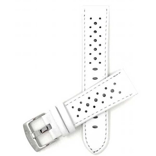 BANDINI  Mens Perforated Leather Rally Strap Smart Watch Band Strap for Amazfit Gtr 47Mm, Gtr2, Gtr 2E And Stratos - 22MM / Silver Buckle In White