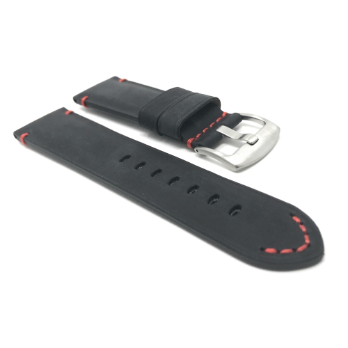 Bandini Bracelet de montre intelligente en cuir vieilli pour hommes pour Oneplus Watch - 22mm, Noir / Rouge / Boucle Argentée