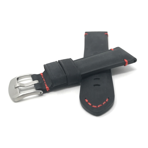 Bandini Bracelet de montre intelligente en cuir vieilli pour hommes pour Oneplus Watch - 22mm, Noir / Rouge / Boucle Argentée