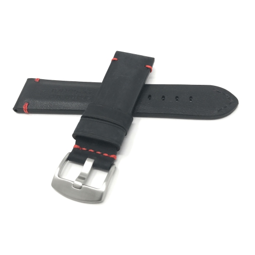 Bandini Bracelet de montre intelligente en cuir vieilli pour hommes pour Oneplus Watch - 22mm, Noir / Rouge / Boucle Argentée