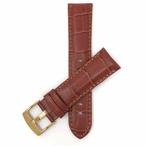 Bandini Mens Leather Alligator Pattern Smart Watch Band Strap For Sunnto 9, Suunto 7 - 22mm, Dark Tan / Gold Buckle