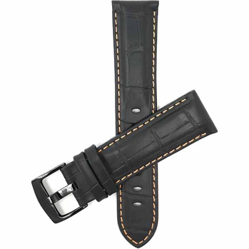 Bandini Bracelet de montre intelligente en cuir pour hommes, motif alligator avec couture pour Garmin Venu Sq - 20mm, Noir / Orange / Boucle Noir