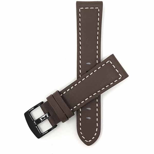 Bandini Thick Leather Racer Smartwatch Strap, White Stitch For Mobvoi Ticwatch E, E3, C2 - 20mm, Brown / Black Buckle