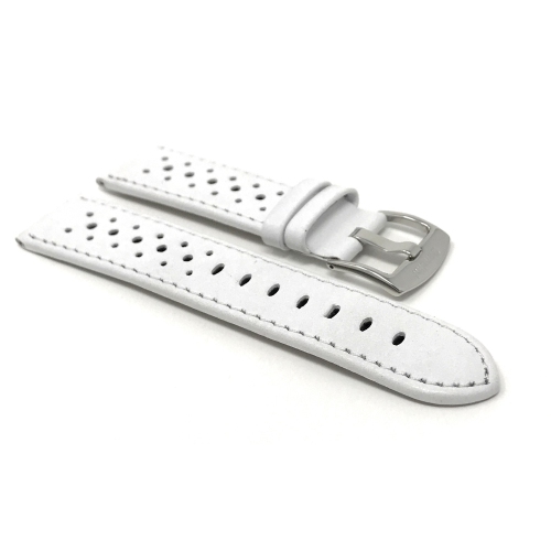 Bandini Mens Perforated Leather Rally Strap Smart Watch Band Strap For Michael Kors MKGO - 20mm, White / Silver Buckle