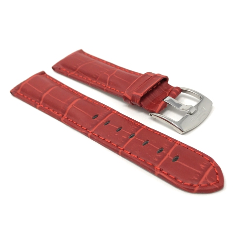 Bandini Bracelet de montre intelligente en cuir motif alligator pour hommes pour Moto360 Gen 3 - 22mm, Rouge / Boucle Argentée