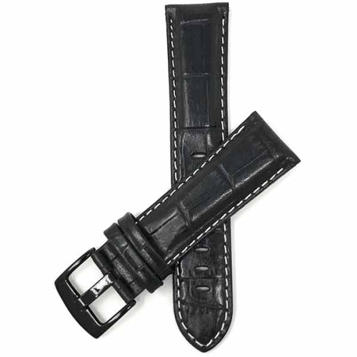 Bandini Mens Leather Alligator Pattern Smart Watch Band Strap, White Stitch For Oneplus Watch - 22mm, Black / Black Buckle
