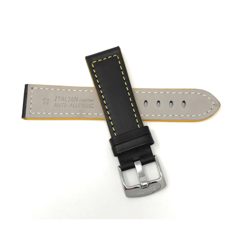 Bandini Bracelet de montre intelligente deux tons en cuir épais pour hommes pour Mobvoi Ticwatch E2, S2, Pro, Pro 3 - 22mm, Noir / Jaune / Boucle