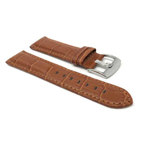 Bandini Bracelet de montre intelligente en cuir motif alligator pour hommes pour Oneplus Watch - 22mm, Tan / Boucle Argentée