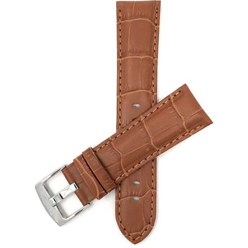 Bandini Mens Leather Alligator Pattern Smart Watch Band Strap For Amazfit Bip, U, S, Lite, GTR 42mm, GTS - 20mm, Tan / Silver Buckle
