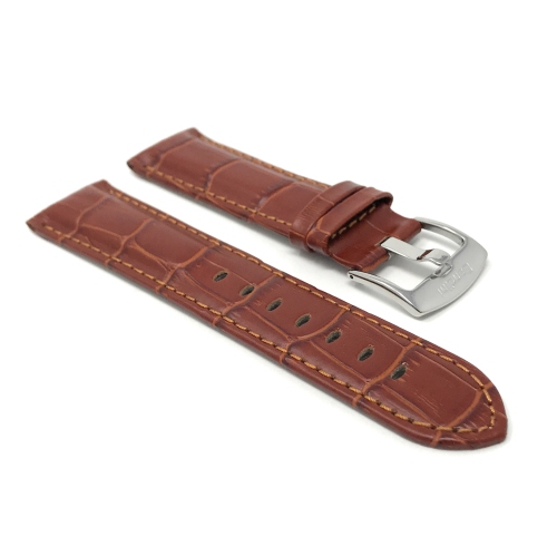 Bandini Mens Leather Alligator Pattern Smart Watch Band Strap For Sunnto 9, Suunto 7 - 22mm, Dark Tan / Silver Buckle