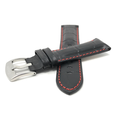 Bandini Bracelet de montre intelligente en cuir pour hommes, motif alligator avec couture pour Withings Nokia Steel HR 40mm, Horizon - 20mm, Noir /