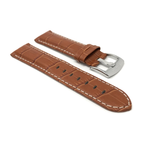 Bandini Bracelet de montre intelligente en cuir pour hommes, motif alligator avec couture pour Garmin Venu Sq - 20mm, Tan / Boucle Argentée