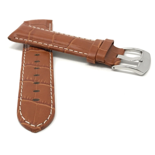 Bandini Bracelet de montre intelligente en cuir pour hommes, motif alligator avec couture pour Garmin Venu Sq - 20mm, Tan / Boucle Argentée