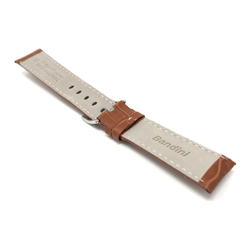 Bandini Bracelet de montre intelligente en cuir pour hommes, motif alligator avec couture pour Garmin Venu Sq - 20mm, Tan / Boucle Argentée