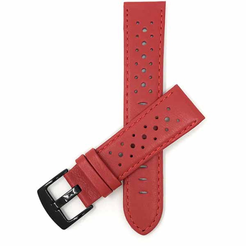 BANDINI  Mens Perforated Leather Rally Strap Smart Watch Band Strap for Michael Kors Bradshaw - 22MM / Black Buckle In Red