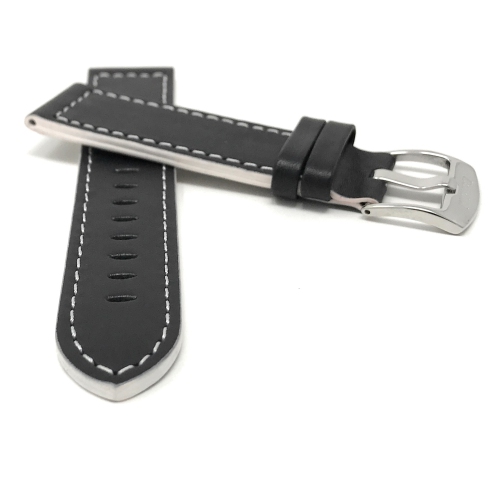 Bandini Mens Thick Two-Tone Leather Racing Smart Watch Band Strap For Withings Nokia Scanwatch, Steel HR 36mm, Move ECG - 18mm, Black / White /