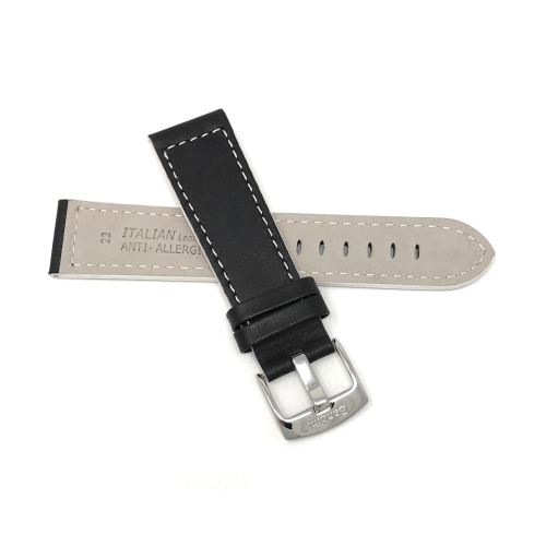 Bandini Mens Thick Two-Tone Leather Racing Smart Watch Band Strap For Withings Nokia Scanwatch, Steel HR 36mm, Move ECG - 18mm, Black / White /