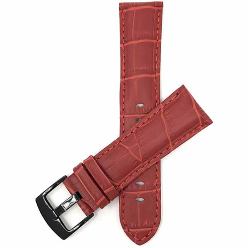 Bandini Bracelet de montre intelligente en cuir motif alligator pour hommes pour Oneplus Watch - 22mm, Rouge / Boucle Noir