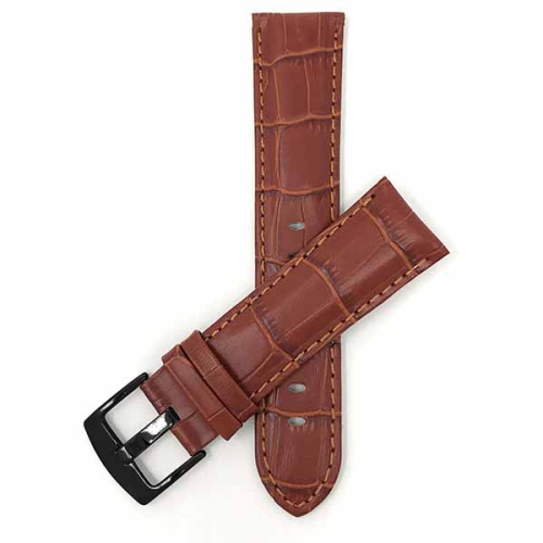 Bandini Mens Leather Alligator Pattern Smart Watch Band Strap For Michael Kors Access Runway - 18mm, Dark Tan / Black Buckle