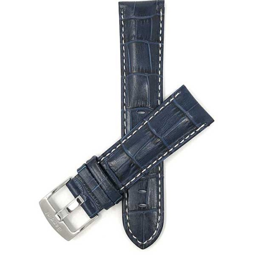 Bandini Mens Leather Alligator Pattern Smart Watch Band Strap, White Stitch For Michael Kors Access Runway - 18mm, Blue / Silver Buckle