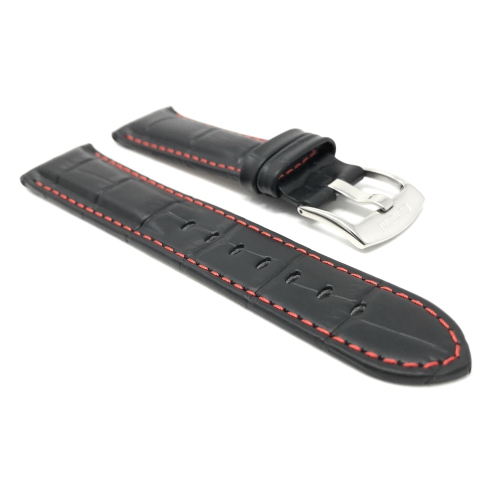 Bandini Mens Leather Alligator Pattern, Stitch Smart Watch Band Strap For Amazfit GTR 47mm, GTR2, GTR 2e and Stratos - 22mm, Black / Red / Silver