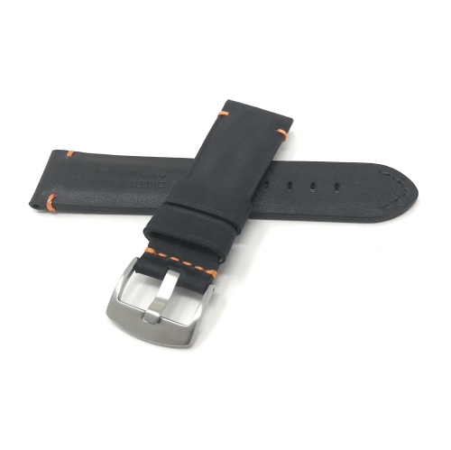 Bandini Bracelet de montre intelligente en cuir vieilli pour hommes pour Oneplus Watch - 22mm, Noir / Orange / Boucle Argentée