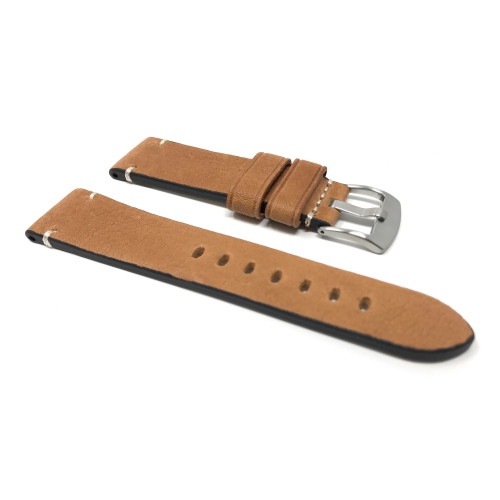 Bandini Mens Distressed Leather Smart Watch Band Strap, Minimal Stitch For Mobvoi Ticwatch E, E3, C2 - 20mm, Tan / Silver Buckle