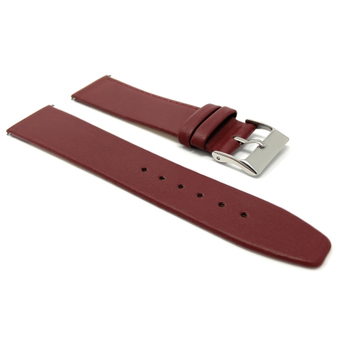 Bandini Classic Quick Release Slim Leather Smart Watch Band Strap For Mobvoi Ticwatch E, E3, C2 - 20mm, Burgundy / Silver Buckle