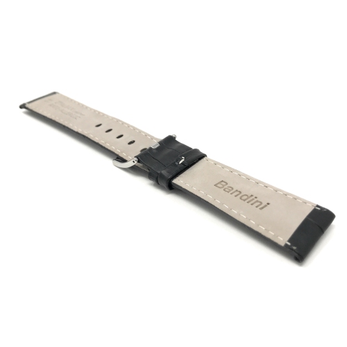 Bandini Mens Leather Alligator Pattern, Stitch Smart Watch Band Strap For Michael Kors MKGO - 20mm, Black / Silver Buckle