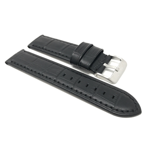 Bandini Mens Waterproof Alligator Pattern Leather Smartwatch Band Strap For Fossil Hybird HR Latitude - 24mm, Black