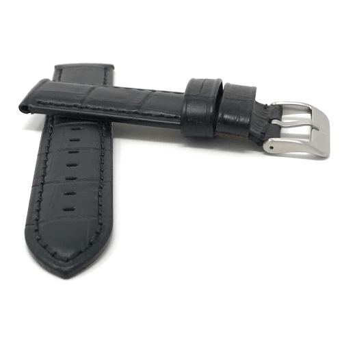 Bandini Mens Waterproof Alligator Pattern Leather Smartwatch Band Strap For Fossil Hybird HR Latitude - 24mm, Black