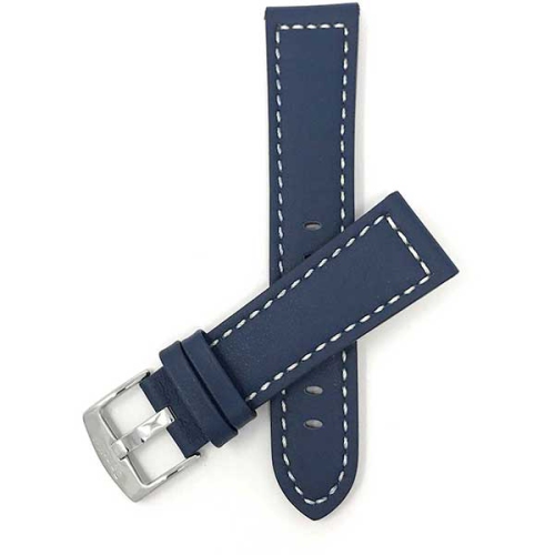 Bandini Thick Leather Racer Smartwatch Strap, White Stitch For Garmin Forerunner, Vivoactive 4 - 22mm, Blue / Silver Buckle