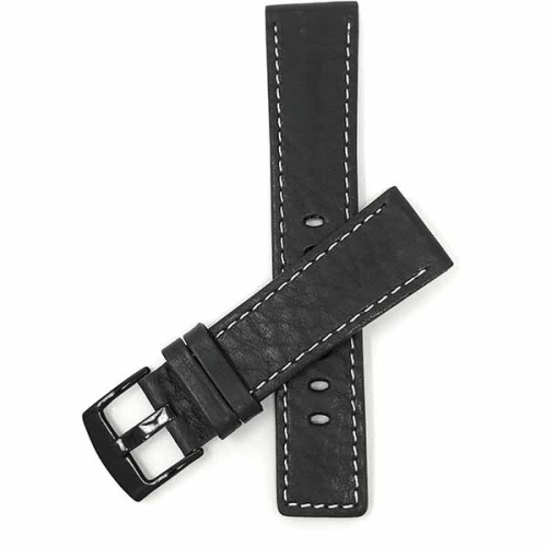Bandini Square Tip Leather Smartwatch Strap, White Stitch For Garmin Forerunner, Vivoactive 4 - 22mm, Black / Black Buckle