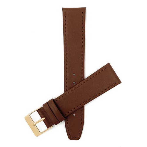 Bandini Bracelet classique mince en cuir pour montre intelligent, surpiqûre pour Garmin pourerunner, Vivoactive 4 - 22mm, Brun / Boucle Dorée